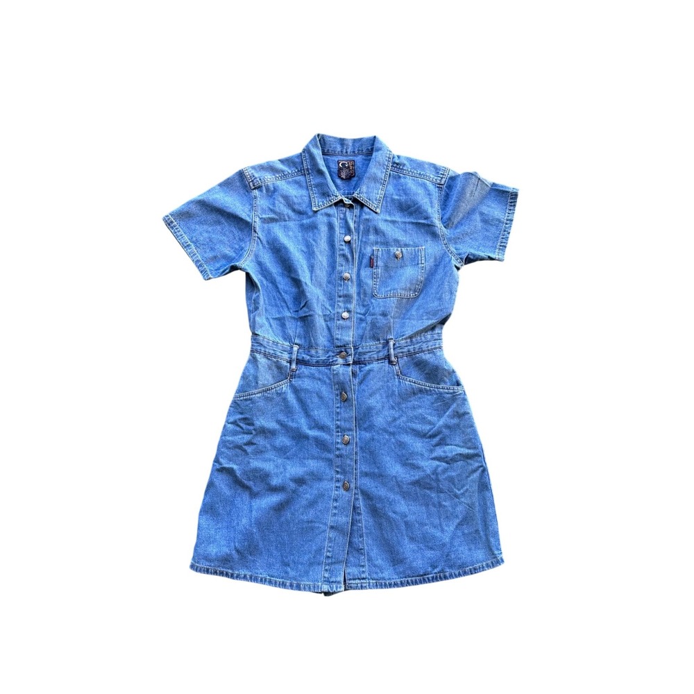 Gloria Vanderbilt‎ GV Jeans Vintage Denim Shirt Dress Medium Wash Blue Cotton L